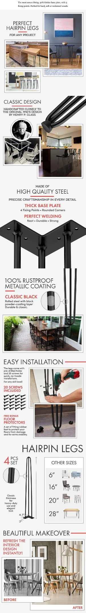 Steel Black Painting Hairpin Leg Furniture Leg Coffee Table Hairpinleg