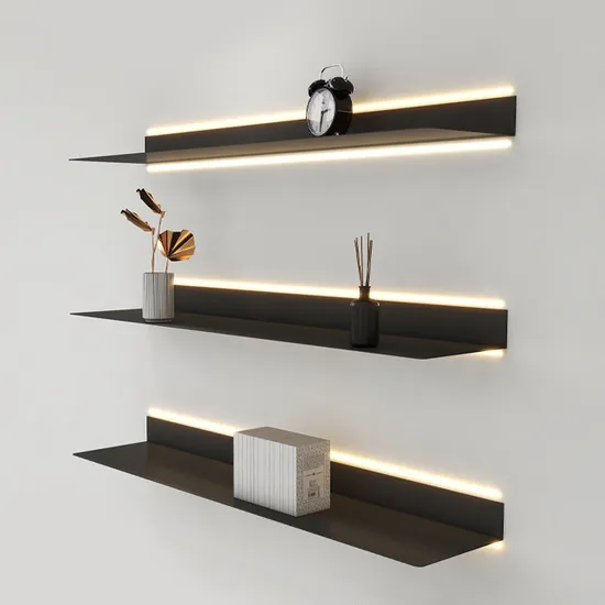 Shelving with LED Light Display Rack Wall-Mounted White Lighting Bookshelf