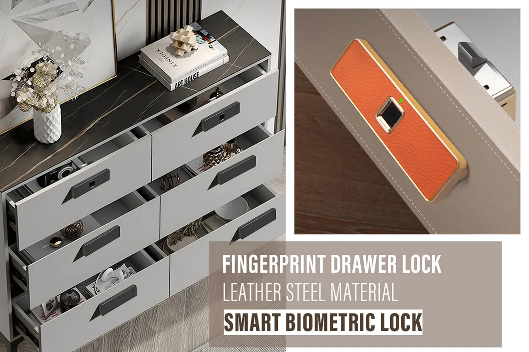Smart Biometric Leather Hidden File Cabinet Lock Electronic USB Rechargeable Drawer Locks